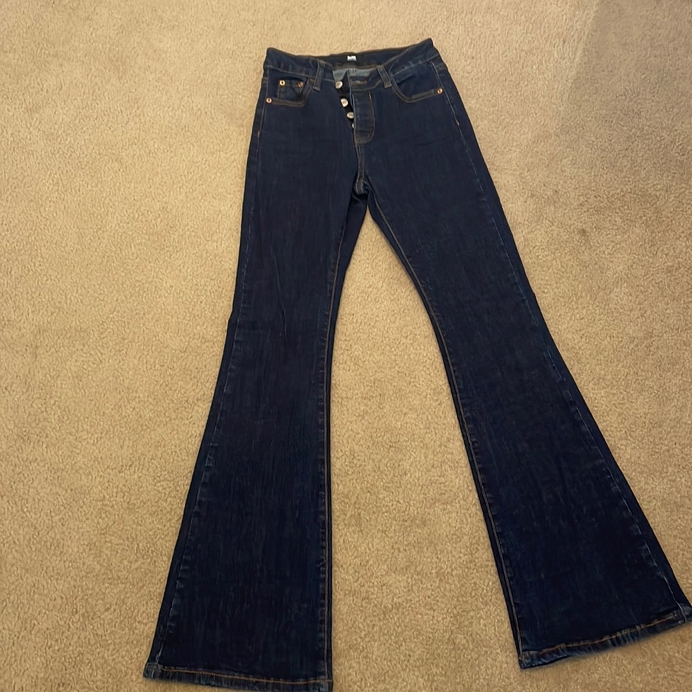Dark blue high waisted flare jeans size 5